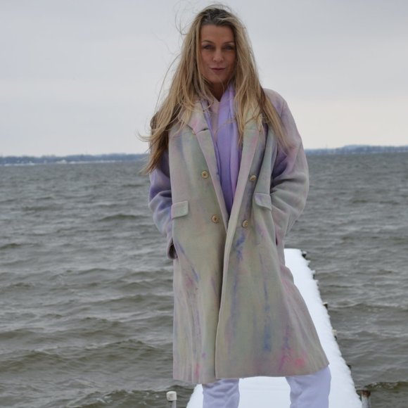 Cashmere pea Coat navy pink white ivory purple blue 10 12 14 16 Large plus - Picture 2 of 14